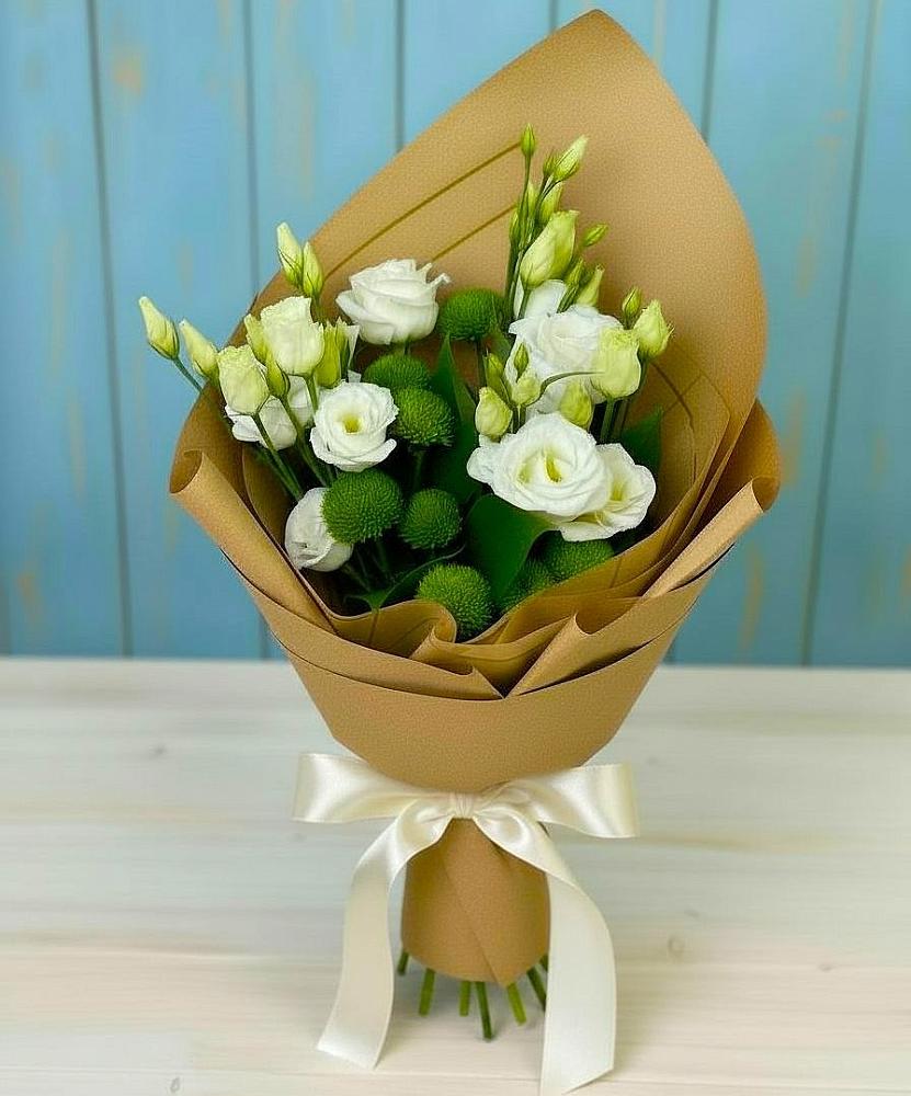 Букет цветов из: Хризантемы и Лизиантусы в Чагоде