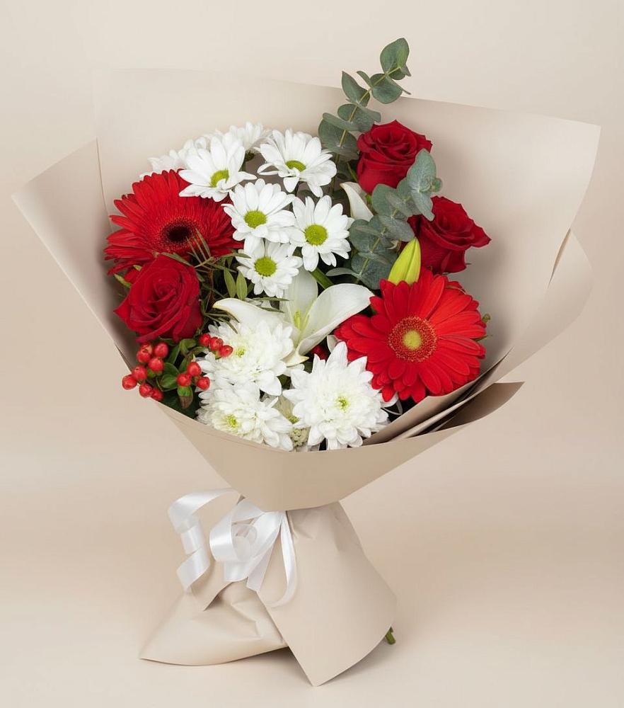 Букет цветов из: Розы, Хризантемы, Герберы и Лилии в Чагоде