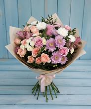 Букет цветов из:  Хризантемы, Розы и Альстромерии в Чагоде