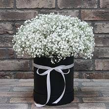 Цветочная композиция из Гипсофила в шляпной коробке в Чагоде